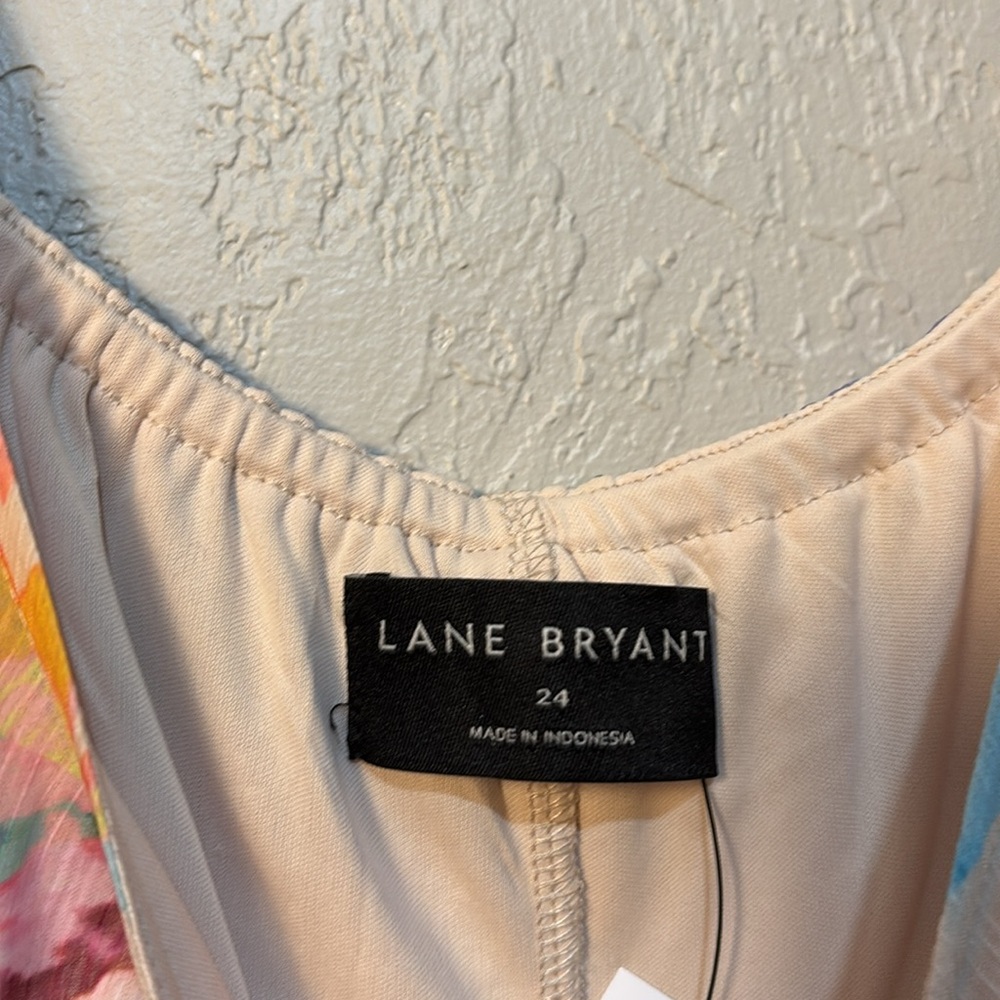 Lane Bryant Pink and Green Spaghetti Strap Maxi Sundress Tiered Floral Size 24 - Picture 6 of 12